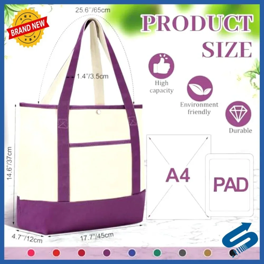 Large Canvas Tote Bags Reusable Grocery Shopping Travel Blank DIY Minimal Chic
